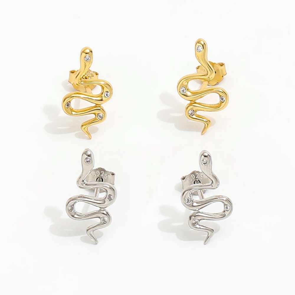 $68 Gold or silver Tiny Crystal Snake Stud Earrings